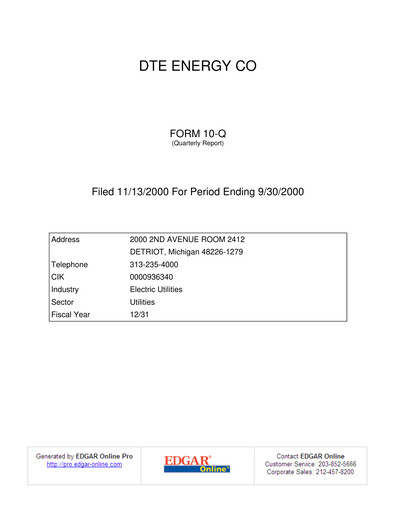 Thumbnail DTE Energy
 Quarterly Report 2000-q3