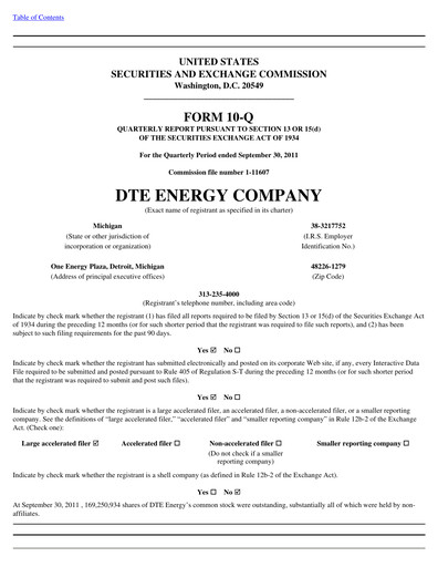Thumbnail DTE Energy
 Quarterly Report 2011-q3