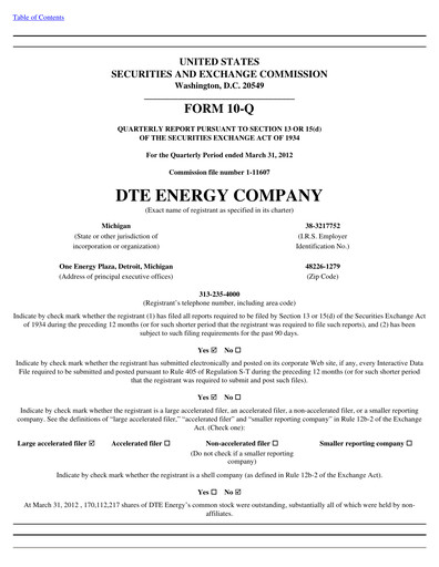 Thumbnail DTE Energy
 Quarterly Report 2012-q1