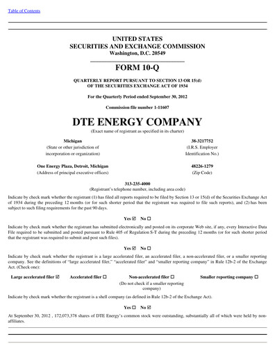 Thumbnail DTE Energy
 Quarterly Report 2012-q3