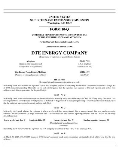 Thumbnail DTE Energy
 Quarterly Report 2013-q1