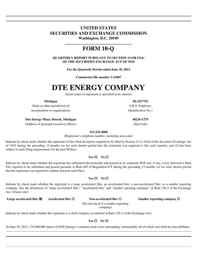 Thumbnail DTE Energy
 Quarterly Report 2013-q2