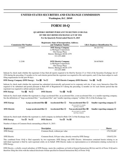 Thumbnail DTE Energy
 Quarterly Report 2015-q1