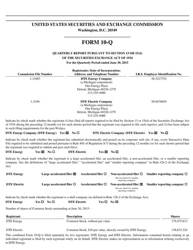 Thumbnail DTE Energy
 Quarterly Report 2015-q2