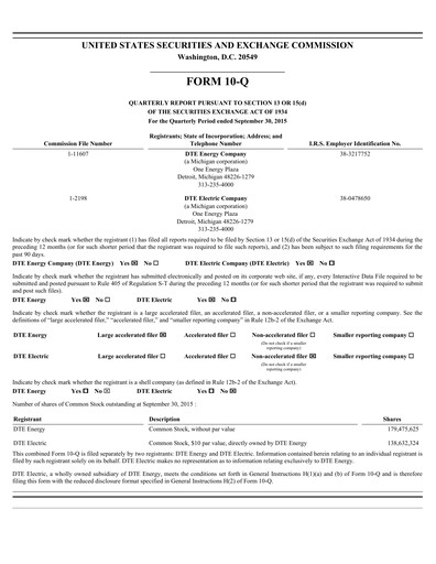 Thumbnail DTE Energy
 Quarterly Report 2015-q3