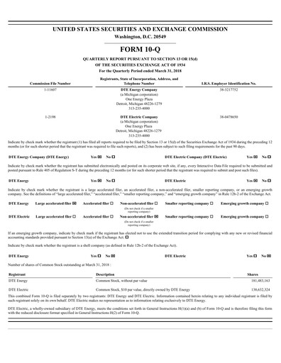 Thumbnail DTE Energy
 Quarterly Report 2018-q1