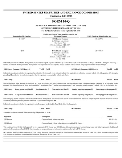 Thumbnail DTE Energy
 Quarterly Report 2018-q3