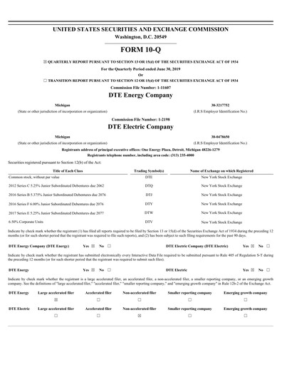 Thumbnail DTE Energy
 Quarterly Report 2019-q2