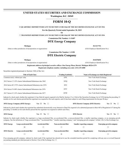 Thumbnail DTE Energy
 Quarterly Report 2019-q3