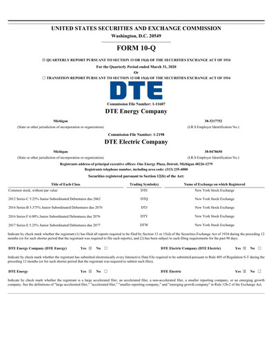 Thumbnail DTE Energy
 Quarterly Report 2020-q1