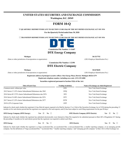 Thumbnail DTE Energy
 Quarterly Report 2020-q2