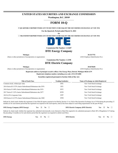 Thumbnail DTE Energy
 Quarterly Report 2021-q1