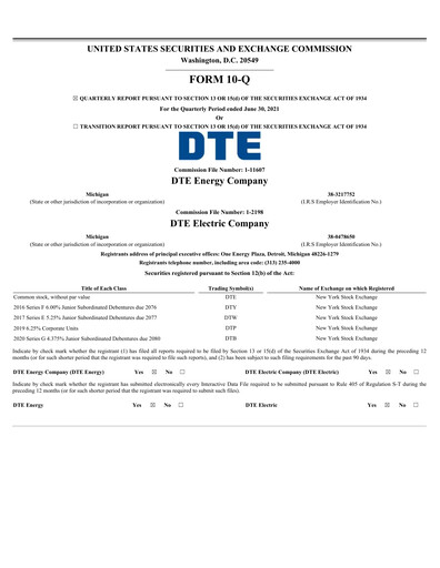 Thumbnail DTE Energy
 Quarterly Report 2021-q2