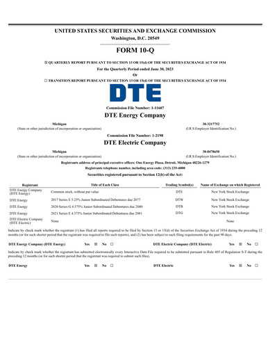 Thumbnail DTE Energy
 Quarterly Report 2023-q2