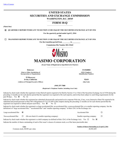 Thumbnail Masimo Quarterly Report 2016-q1