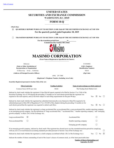 Thumbnail Masimo Quarterly Report 2019-q3