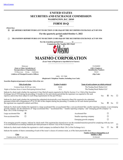 Thumbnail Masimo Quarterly Report 2022-q3