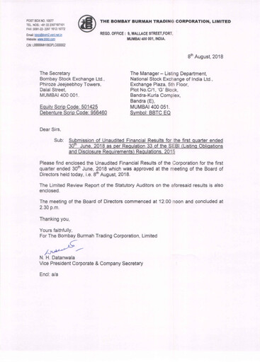 Thumbnail Bombay Burmah Quarterly Report 2018-q1