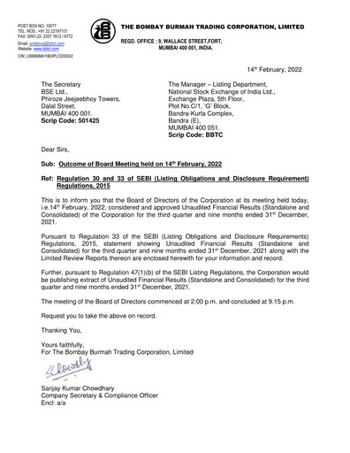 Thumbnail Bombay Burmah Quarterly Report 2021-q3