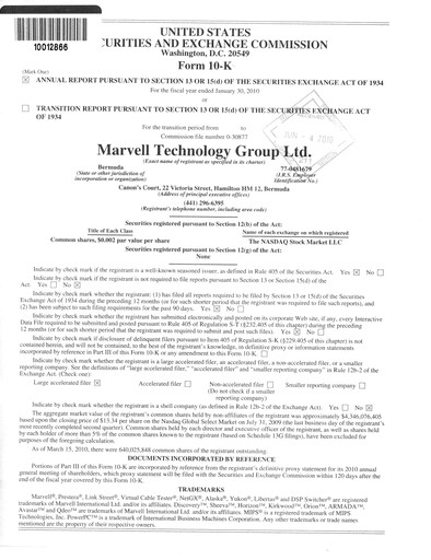 Thumbnail Marvell Technology Annual Report 2010
