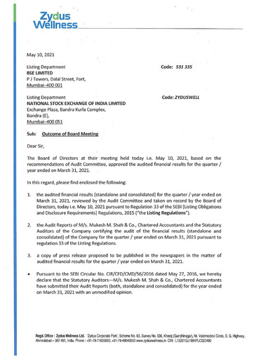 Thumbnail Zydus Wellness
 Financial Statement 2020-2021