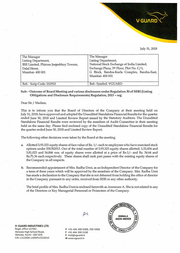 Thumbnail V-Guard Industries
 Quarterly Report 2018-q1