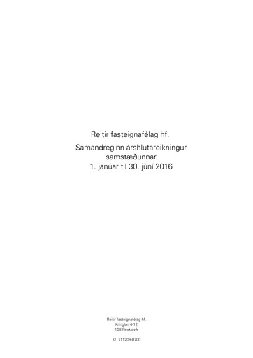 Vorschaubild Reitir fasteignafélag Halbjahresbericht 2016-h1