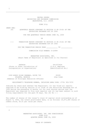 Thumbnail Manhattan Associates
 Quarterly Report 2000-q2