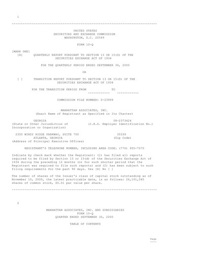 Thumbnail Manhattan Associates
 Quarterly Report 2000-q3
