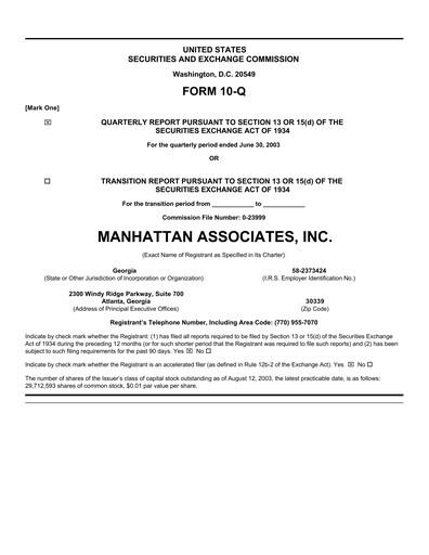 Thumbnail Manhattan Associates
 Quarterly Report 2003-q2