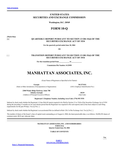 Thumbnail Manhattan Associates
 Quarterly Report 2004-q2