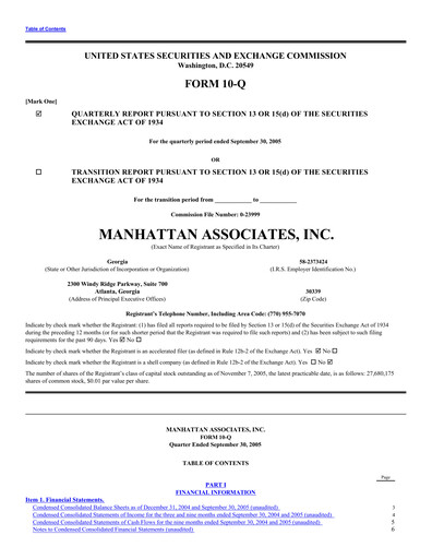 Thumbnail Manhattan Associates
 Quarterly Report 2005-q3