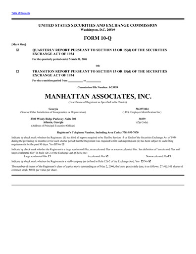Thumbnail Manhattan Associates
 Quarterly Report 2006-q1
