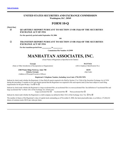 Thumbnail Manhattan Associates
 Quarterly Report 2006-q3