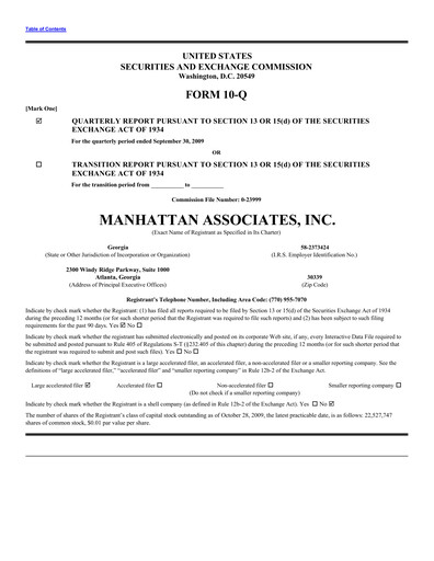Thumbnail Manhattan Associates
 Quarterly Report 2009-q3