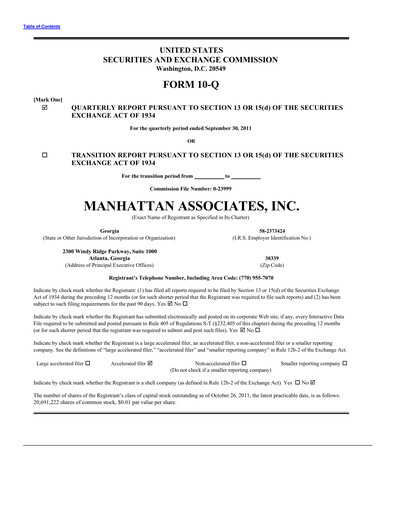 Thumbnail Manhattan Associates
 Quarterly Report 2011-q3