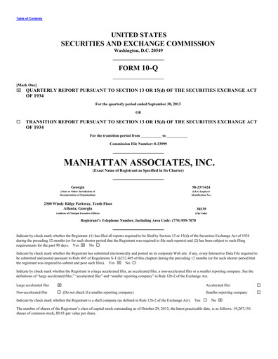Thumbnail Manhattan Associates
 Quarterly Report 2013-q3