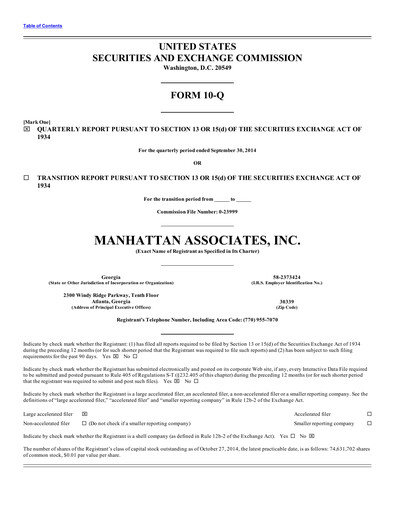 Thumbnail Manhattan Associates
 Quarterly Report 2014-q3
