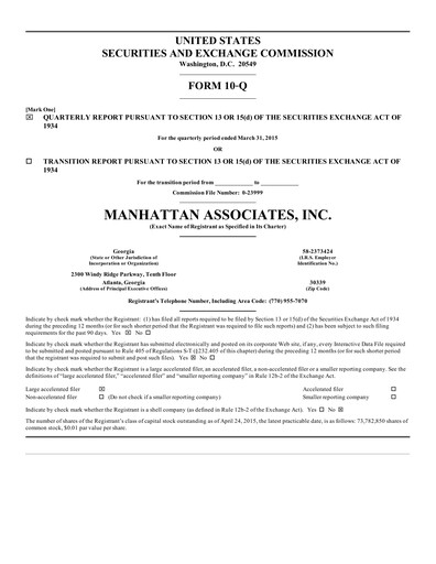 Thumbnail Manhattan Associates
 Quarterly Report 2015-q1