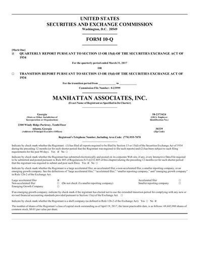 Thumbnail Manhattan Associates
 Quarterly Report 2017-q1