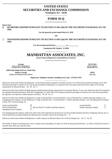 Thumbnail Manhattan Associates
 Quarterly Report 2018-q1