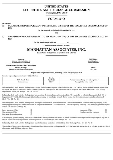 Thumbnail Manhattan Associates
 Quarterly Report 2019-q3