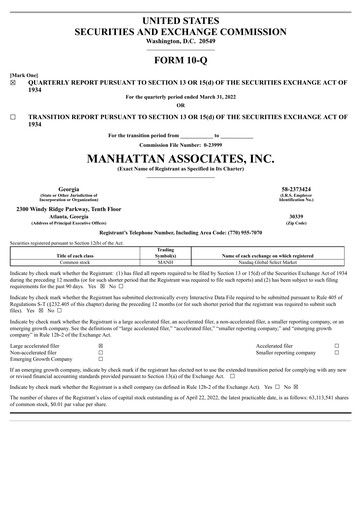 Thumbnail Manhattan Associates
 Quarterly Report 2022-q1