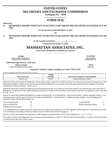 Thumbnail Manhattan Associates
 Quarterly Report 2023-q1
