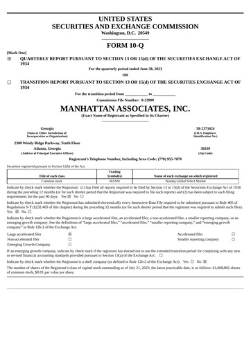 Thumbnail Manhattan Associates
 Quarterly Report 2023-q2
