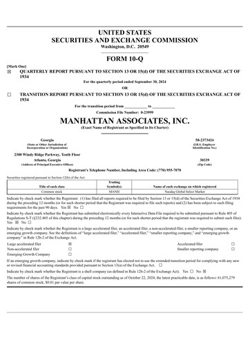 Thumbnail Manhattan Associates
 Quarterly Report 2024-q3