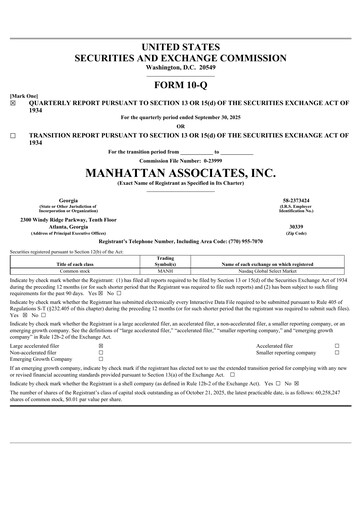 Thumbnail Manhattan Associates
 Quarterly Report 2025-q3