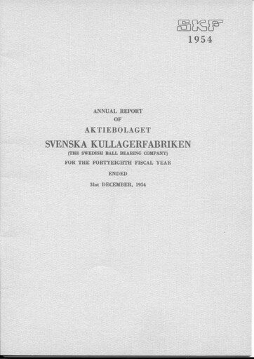 Miniature SKF India Rapport annuel 1954