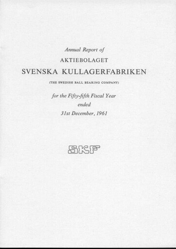 Miniature SKF India Rapport annuel 1961