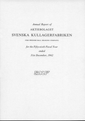 Miniature SKF India Rapport annuel 1962